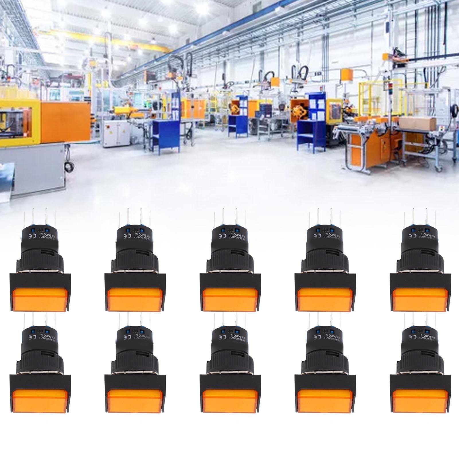 Interrupteur poussoir autovérrouillant rectangulaire industriel 24V ACDC 5A – Lot de 25 pièces avec voyant témoin – Compatible relais, contacteurs et circuits industriels