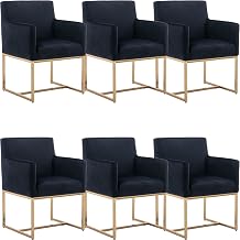 Wahson Modern Black Dining Chairs Set of 6, Velvet Mid Century Modern Upholstered Dining Room Chairs with Arms and Golden Metal Base, Accent Chairs for Dining Room/Kitchen/Living Room