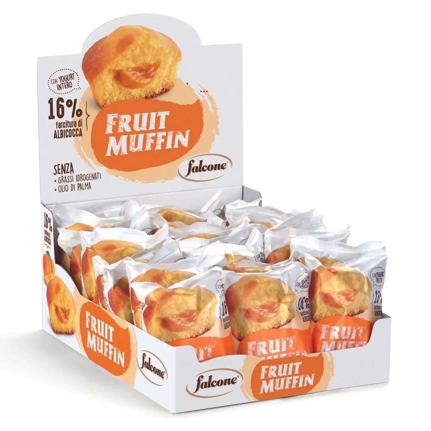 Falcone® | Muffin con Farcitura di Albicocca | Muffin Soffice Senza Olio di Palma - 21 x 50 Gr