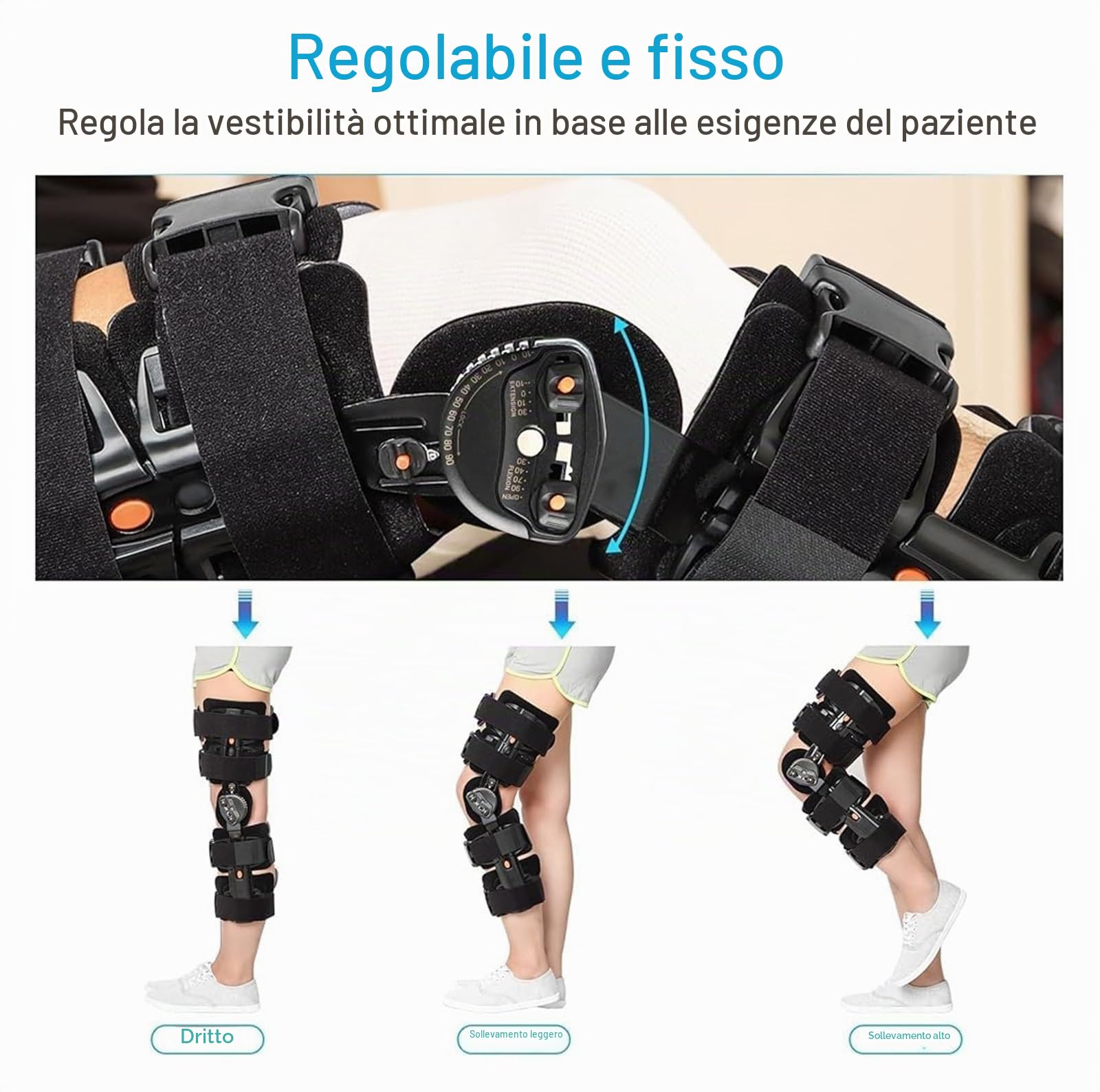 Ginocchiera Ortopedica Articolata con Blocco Angolazione Regolabile (-10°-120°) - Tutore Ginocchio per Lesioni LCA/LCP/Menisco, Artrosi e Post-Operatorio - Stabilizzatore Sportivo Unisex