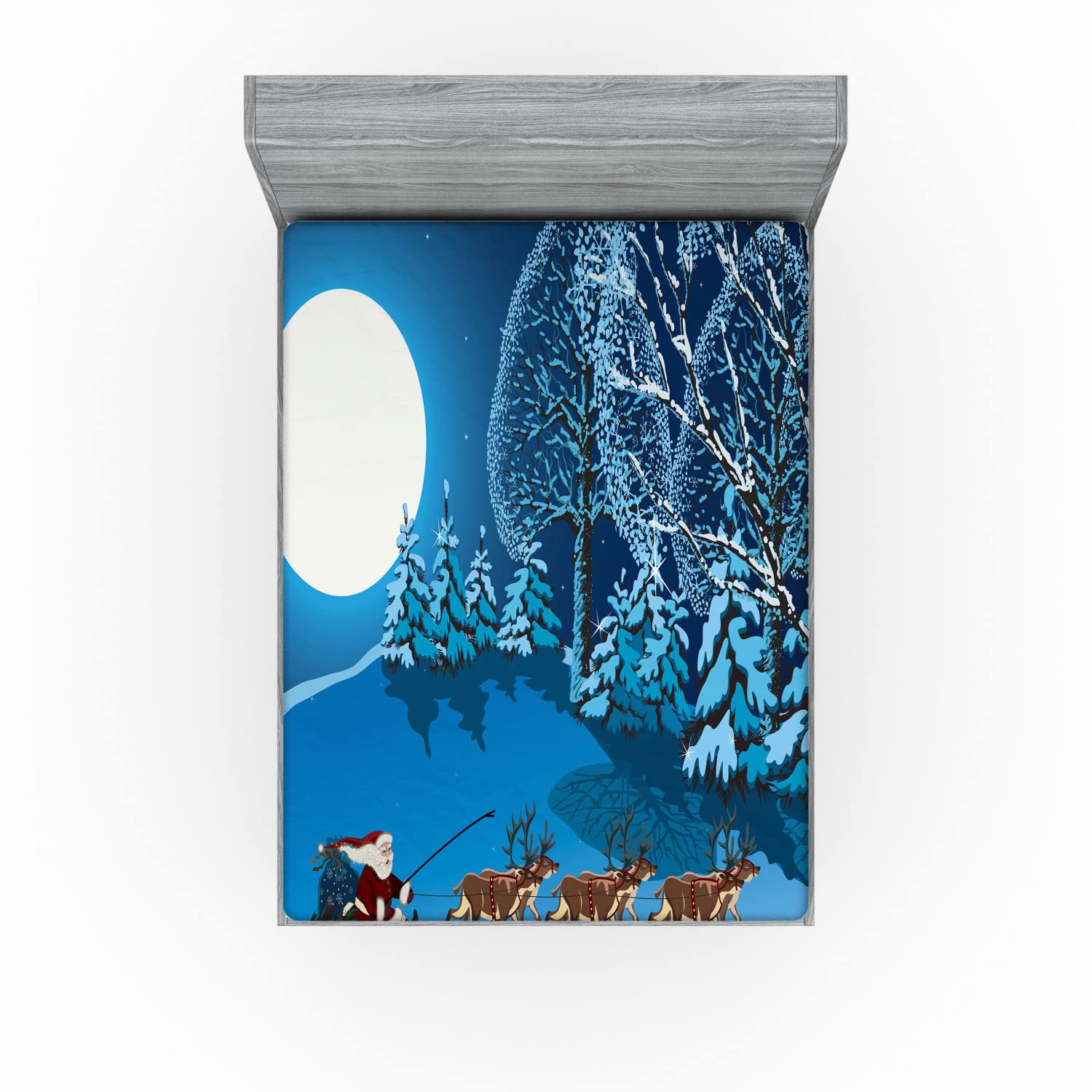 Ambesonne Christmas 2 Pack Fitted Sheet, Santa Winter Forest, Bed Cover All-Round Elastic Deep Pockets 2 Pieces, Package Contains 2 California King Fitted Sheets, Aqua