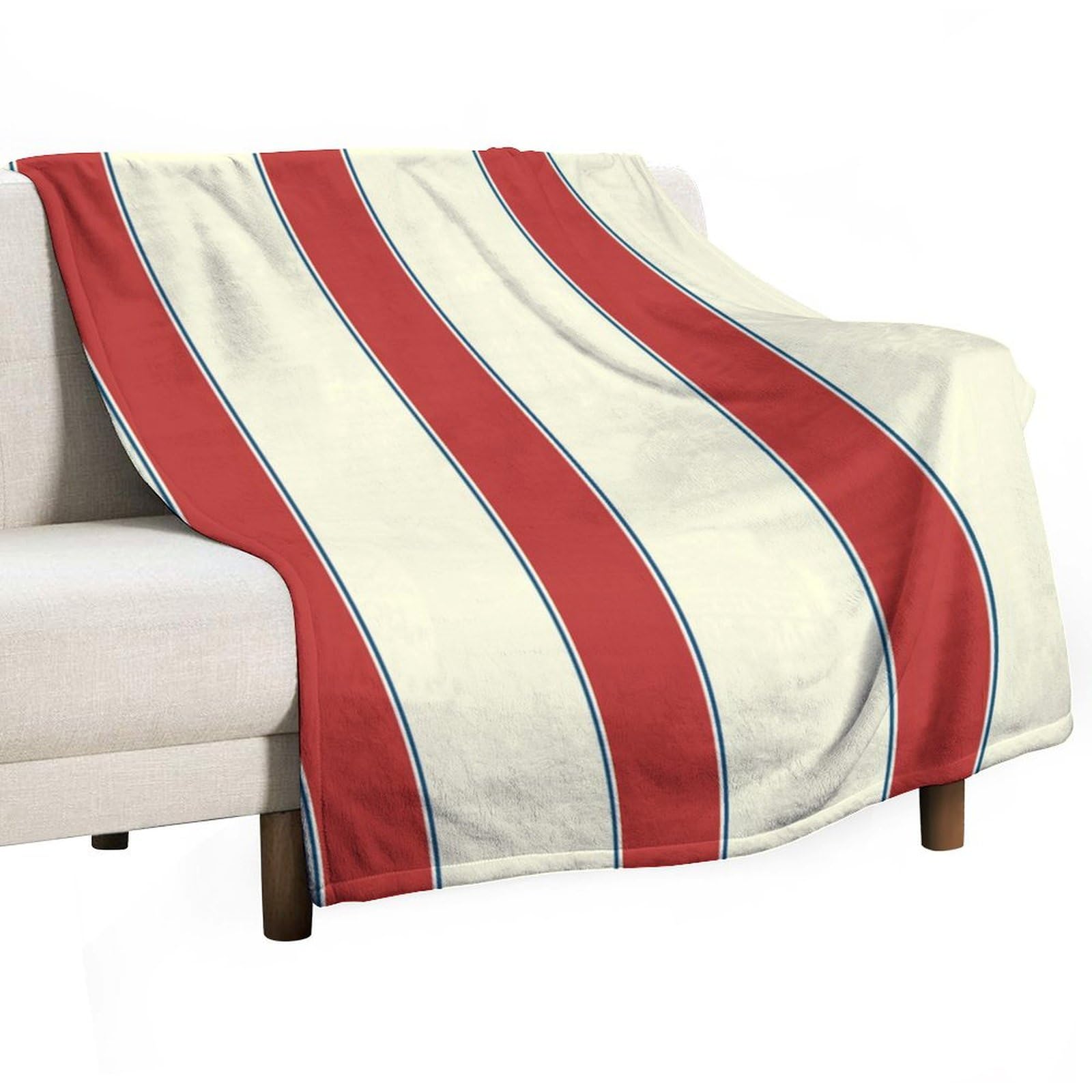 Qjjinxior Flannel Blanket, Red And Cream Stripes Throw Blanket for Couch Sofa Bed Office, Soft And Comfortable Without Pilling