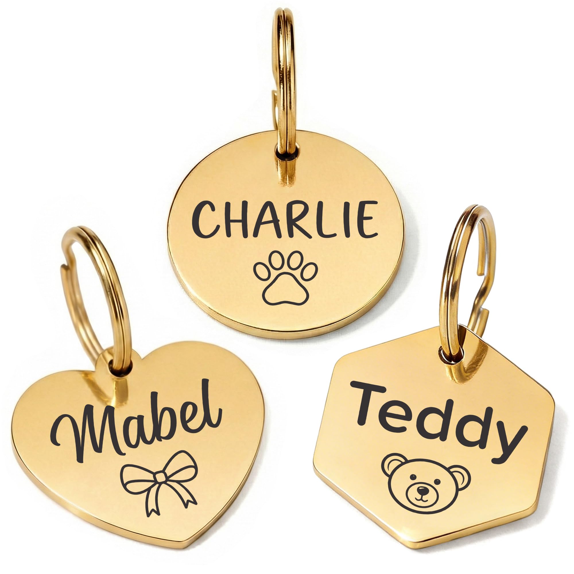 Dog Tags for Pets Engraved, ID Tag, Personalised Dog Name Tags, Customised Cat Tags, Laser Engraved Stainless Steel Pet Tags for Dogs, Cats, Puppy (Gold, Round Tag)