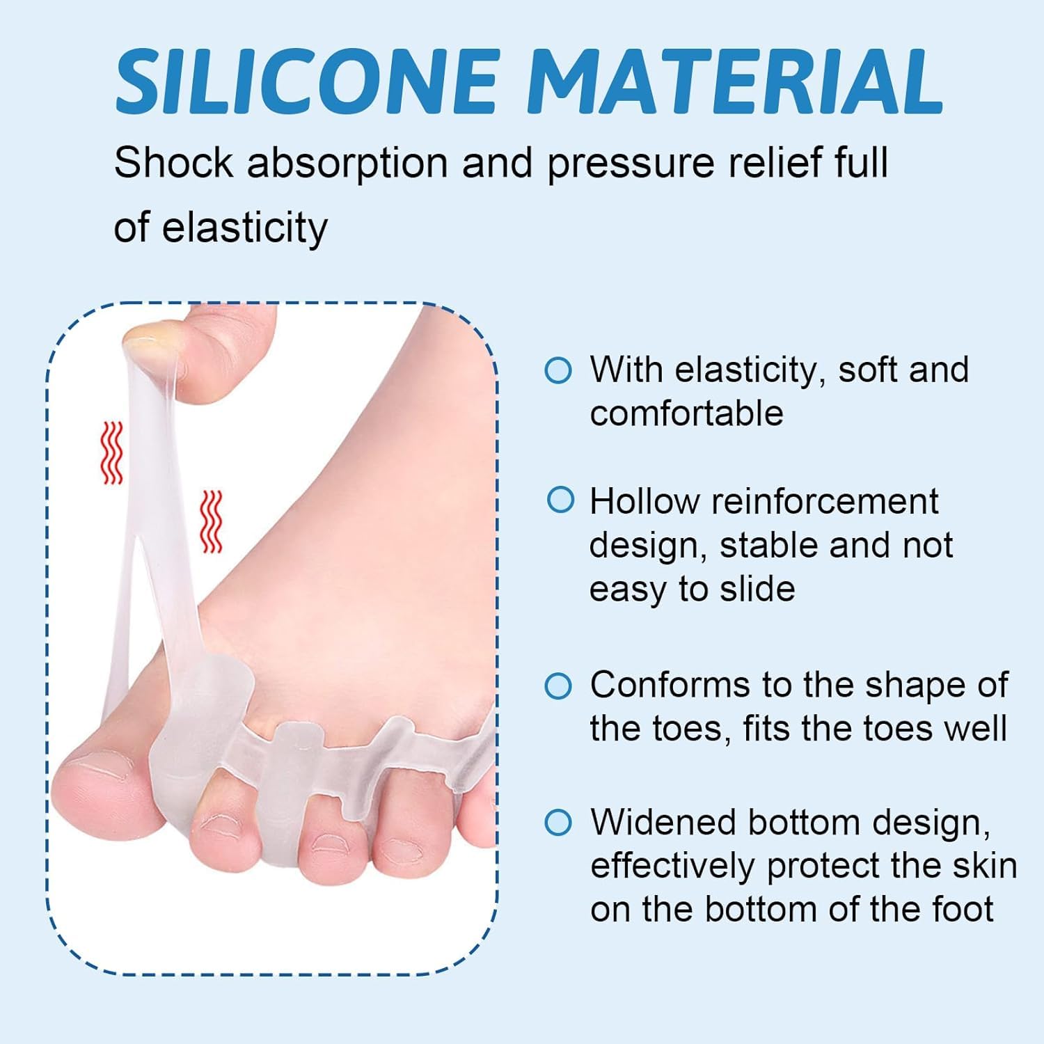 Separador Dedos Pie Silicona Corrector Dedos Pies Alivia Dolor Estres Dedo Martillo Hallux Valgus 4 Piezas