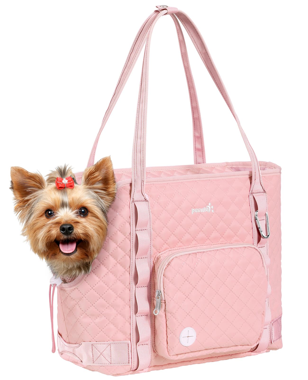 pecute dog purse carrier, dog carrier with pockets for small dogs, fits dogs 5 lbs to 9 lbs, cat and puppies tote bag, outing, travel, vet, pink
