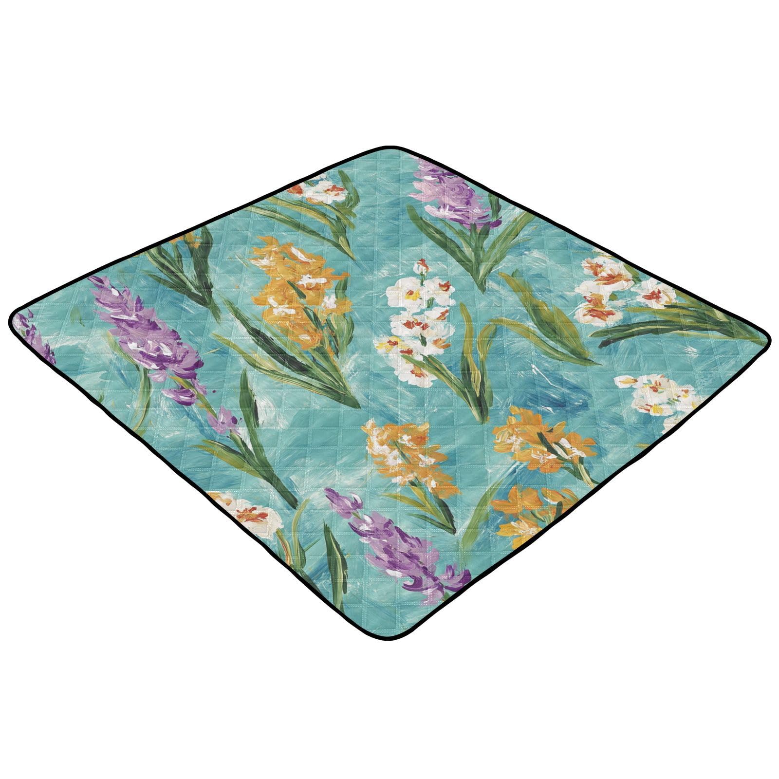 JUNZAN Florals miękka gruba mata gimnastyczna i do aktywności dla niemowląt na podłogę nietoksyczna mata gimnastyczna dla niemowląt niemowląt małych dzieci turkusowa