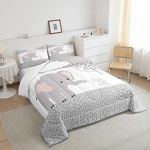 Miniatura 2 de Castle Fairy Juego de edredón de poliéster de 3 piezas de 3 piezas con diseño de elefante de dibujos animados, diseño Kawaii de animales salvajes