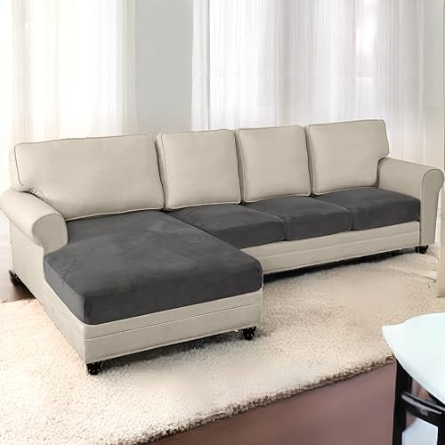 Foreate Fundas de cojín de terciopelo para sofá seccional, fundas de sofá en forma de L para sofá de 4 asientos, protector de muebles para asiento