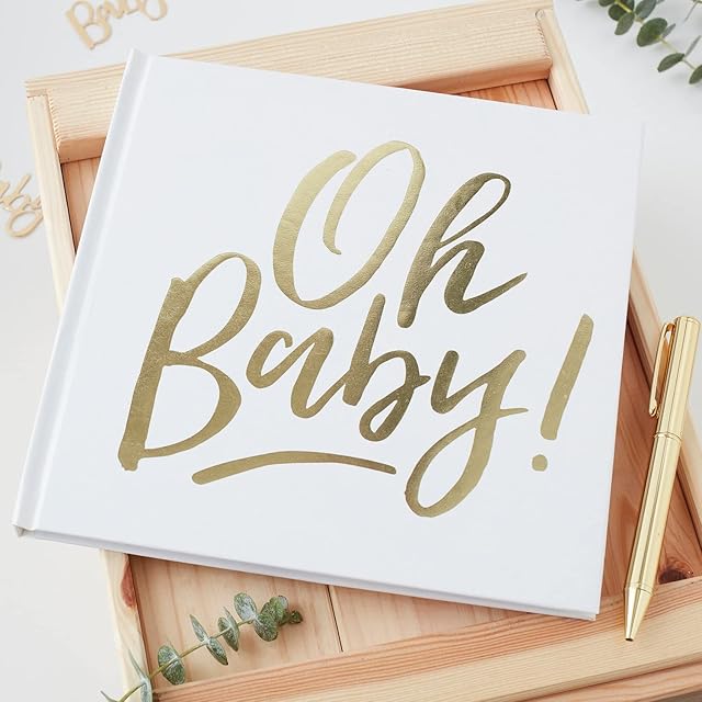 Ginger Ray White And Gold Foiled Oh Baby Shower Party Guestbook 1 Pack