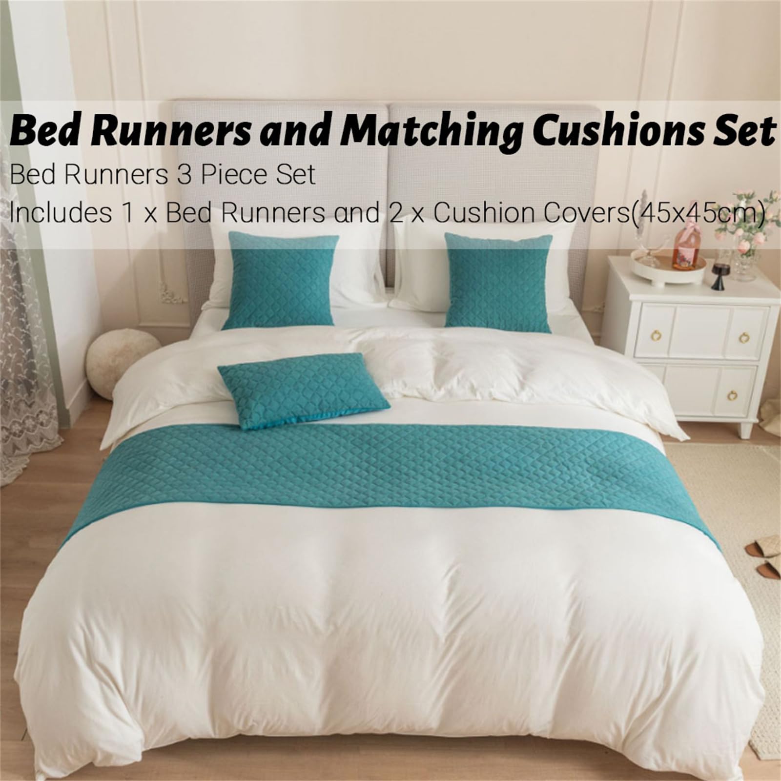 Morbuy Bettläufer mit Kissen, Bettschal für den Fuß des Bettes Luxus Weicher Bettlaufer Schlafzimmer für Gästehaus Hotel Schlafzimme Dekorativer (Beige,45x210+45x45cm)