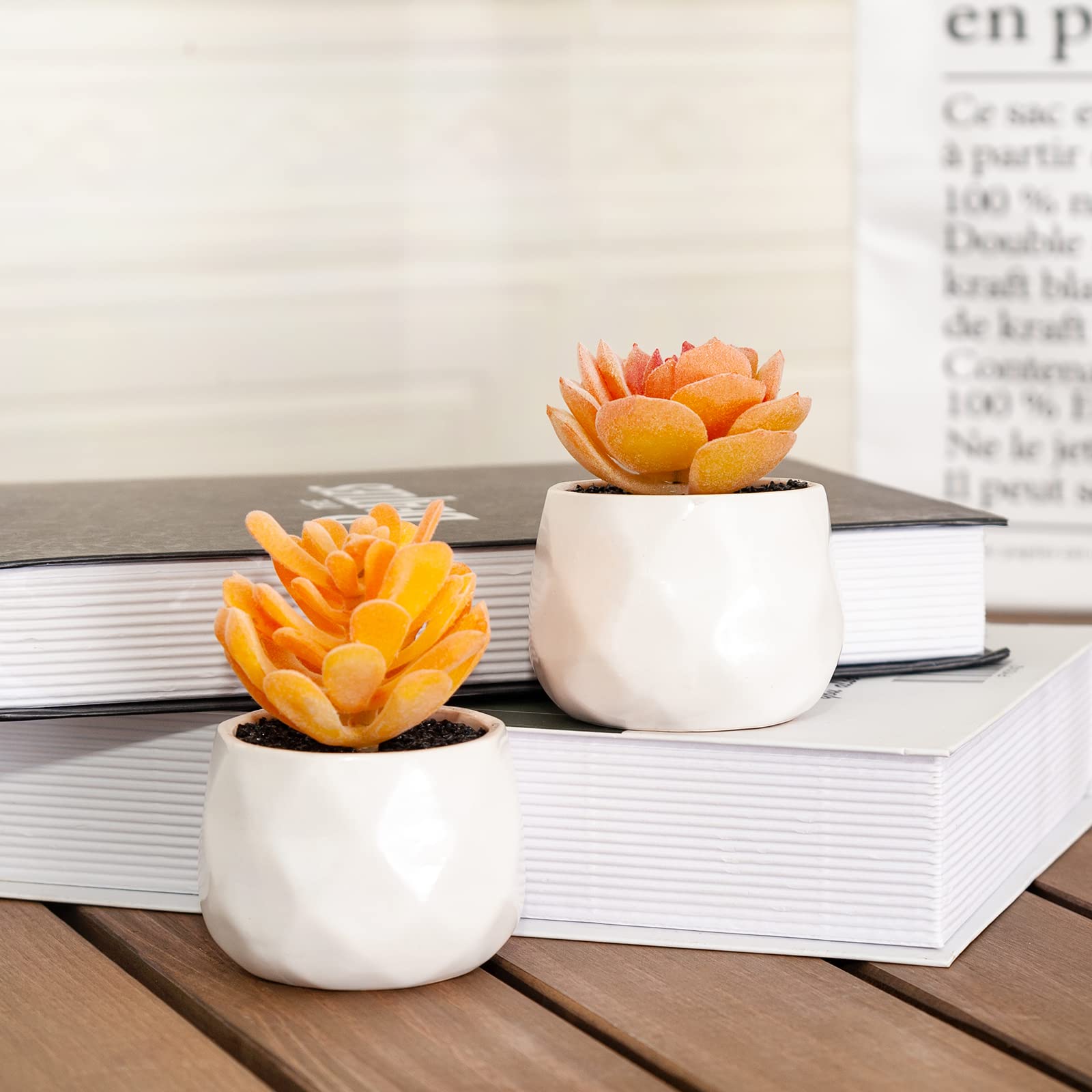 Suculentas artificiales artificiales en macetas, mini plantas falsas naranjas para escritorio de mujer, pequeñas suculentas realistas para accesorios de oficina en casa, alféizar de ventana, 5