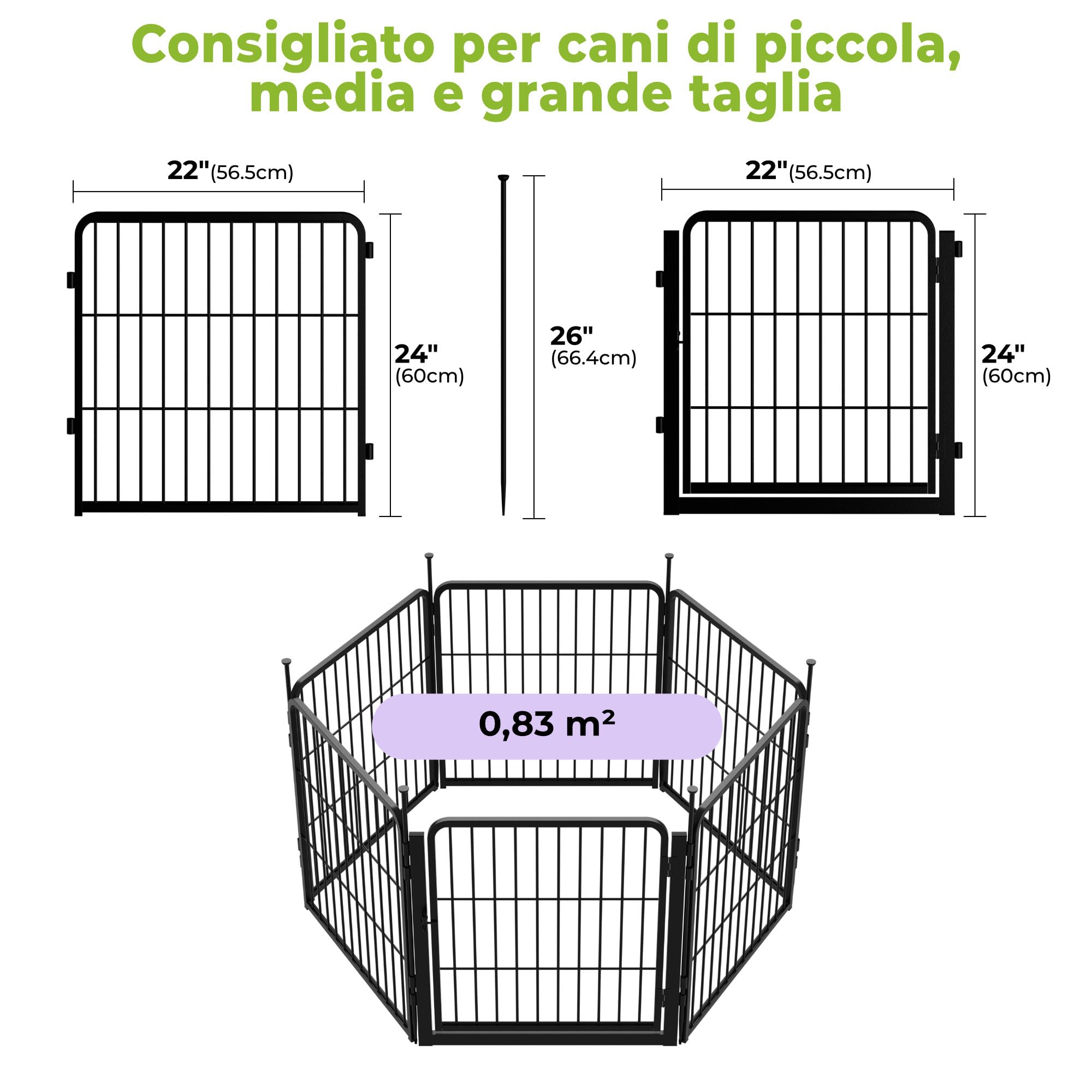 SunsGrove Recinto per Cani 6 Pannelli 60 cm Porta Larga Antiruggine Esterno Nero