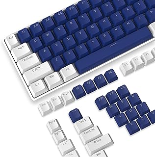 PBT Keycaps 104 Keys OEM Profile PBT Double Shot Keycap Set,ANSI US Layout for Mechanical Keyboard,Compatible with MX Switches Cherry/Gateron/Kailh/Akko Switch,with Key Puller (Retro Blue & White)