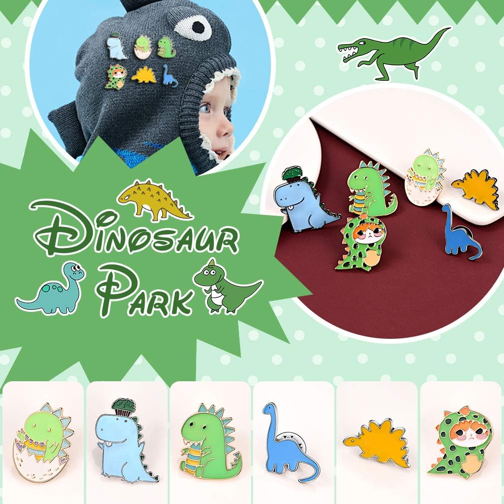 FaithHeart 6 Pieces Dinosaur Enamel Brooch Pin Set Party Cartoon Badges for Clothes Bags Backpacks - Lapel pins for Women Girls Clothes Decoration Jackets Accessory DIY Crafts Xmas Gift: Clothing, Shoes & Jewelry
