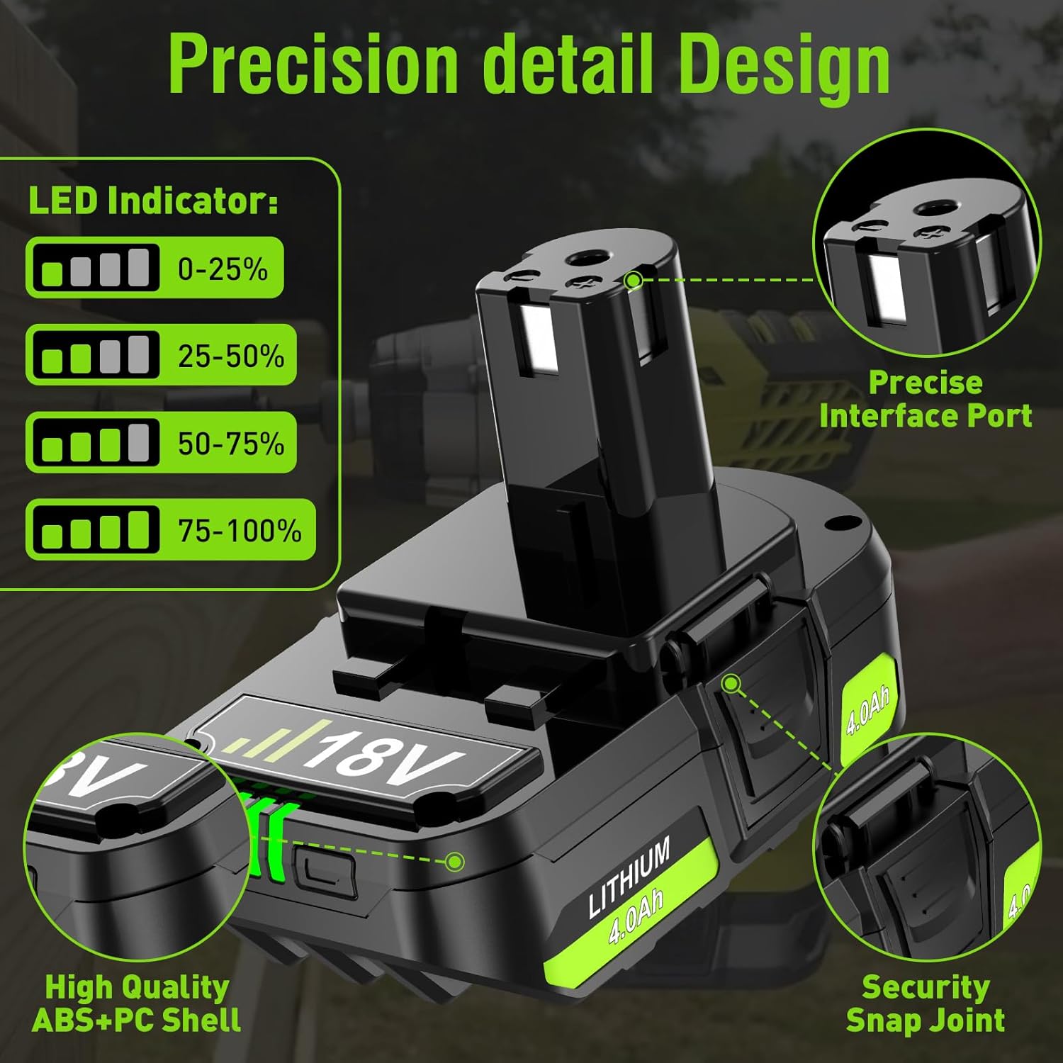 Upgraded Replacement for Ryobi 18V Battery, 2Pack 4.0Ah 18 Volt Battery Lithium Compatible with Ryobi 18 Volt Battery ONE+ Plus P102 P103 P104 P105 P106 P108 P107 PBP002 PBP003 Cordless Power Tools - Image 6