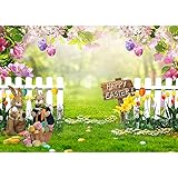 LTLYH 7x5ft Easter Backdrop Spring Flower Garden Photo Background Rabbit Colorful Eggs Fence Grass Wall Decor Photography Background Kids Children Birthday Banner 172