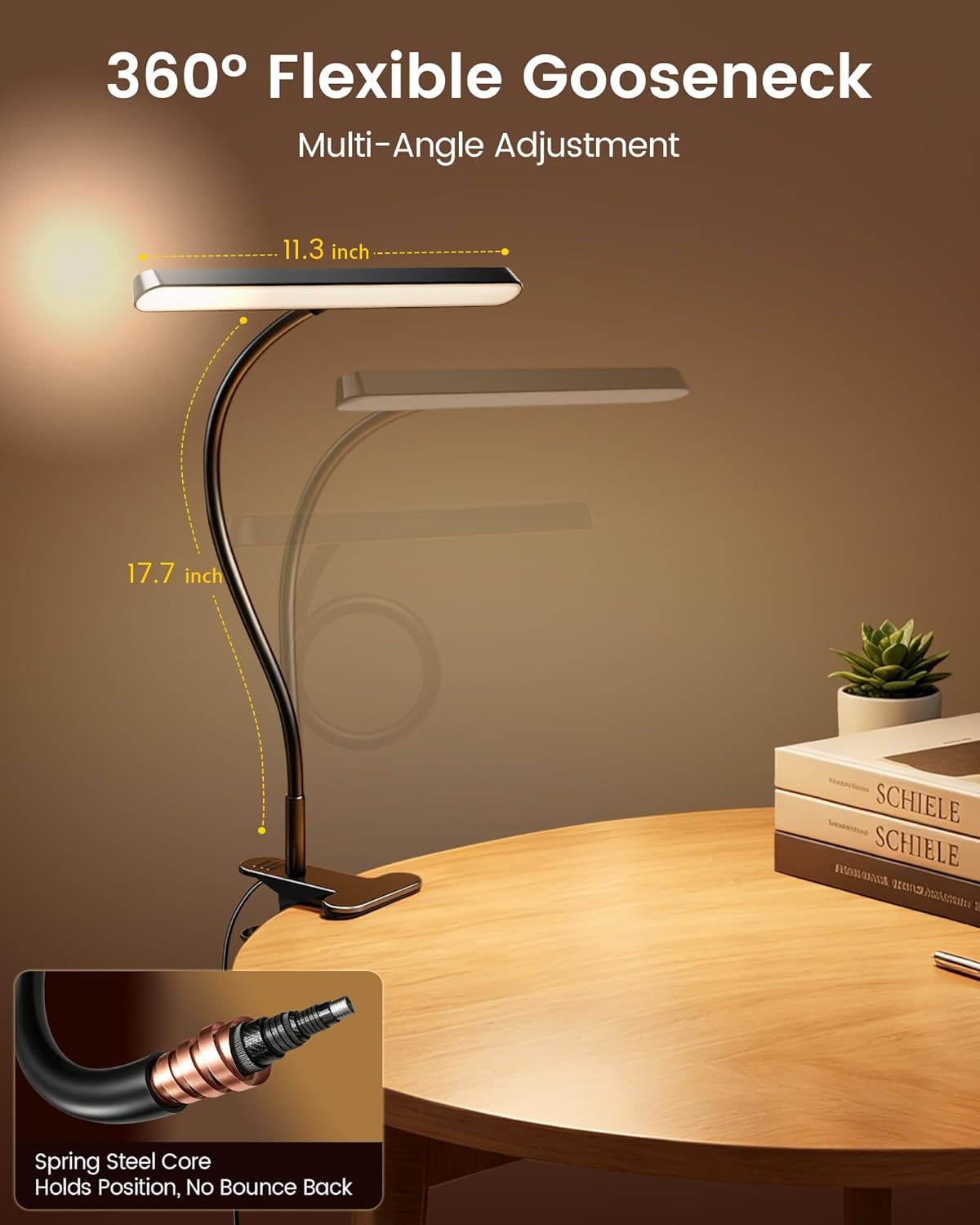 Glocusent 7W Horizontal Clip on Light, 57 LED Eye Caring Reading Light, 5 Brightness & 3 Colors with Amber Mode for Bedside Reading, 2.75" Clamp & 30Min Timer, USB Powered Clip on Lamp for Work, Craft