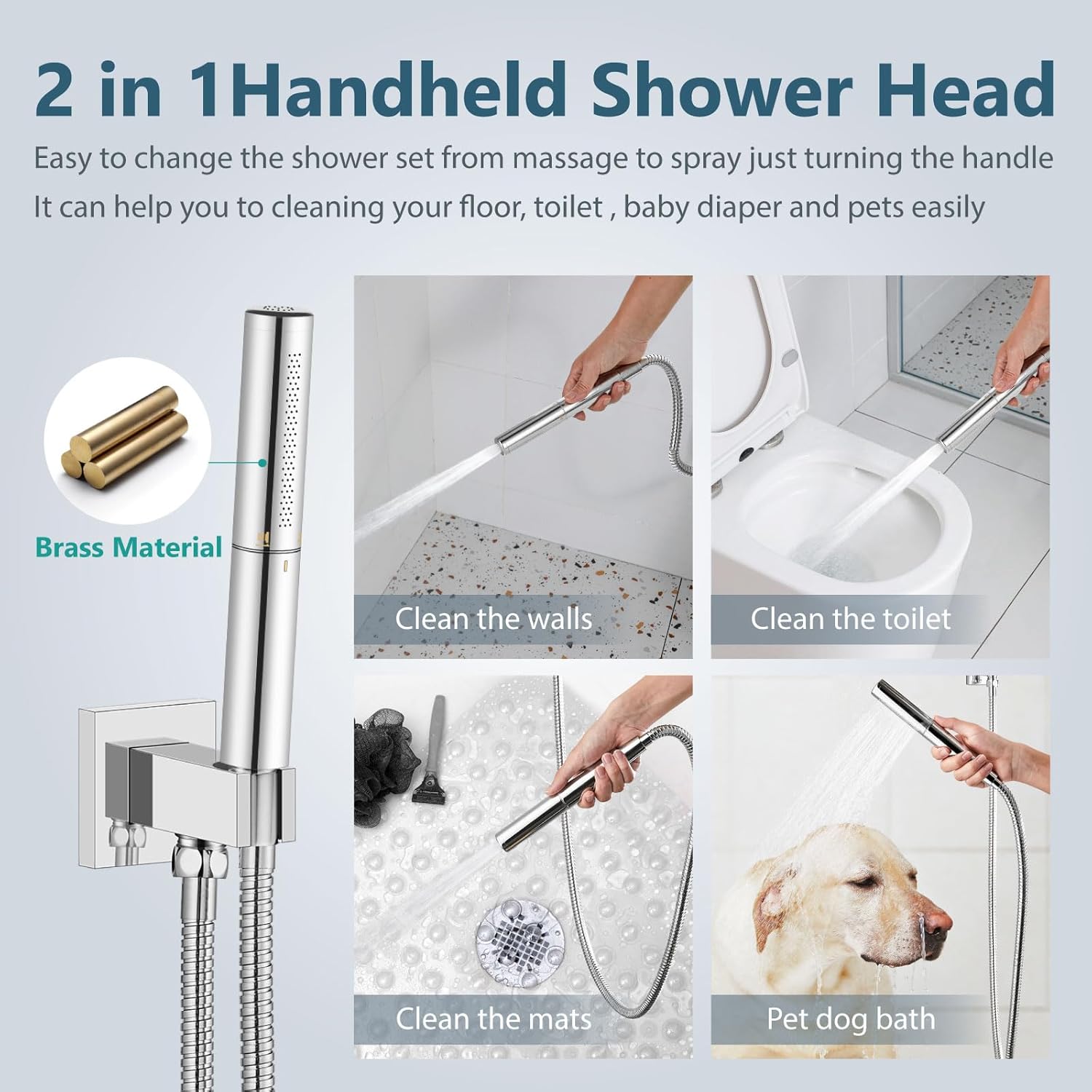 Aolemi Shower Faucet Set, High Pressure Shower System with 2-in-1 Handheld Sprayer, Wall Mount Fixture Combo with Rough-in Valve, 16 Inch Shower Head, Polish Chrome - Image 4