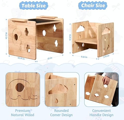 Miniatura 2 de Montessori - Juego de mesa y silla de destete, cubo de madera para niños pequeños con pizarra, mesa de actividades para dibujar, leer, manualidades,