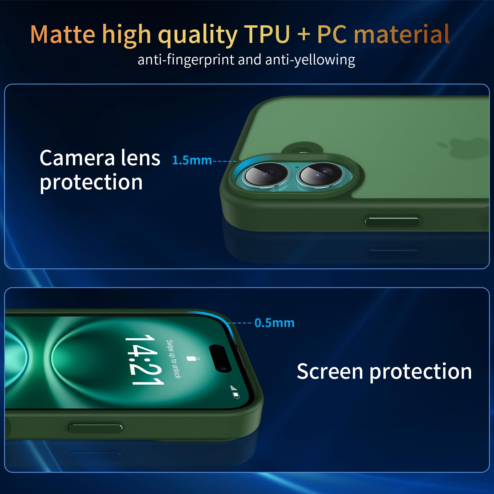 FLLAO 4 in 1 Cover per iPhone 16 Custodia con 2 Pellicola Vetro Temperato e 1 Fotocamera Protettiva, [Cuscino d'aria integrato] Morbido TPU Bumper Protection Cover iPhone 16, Verde