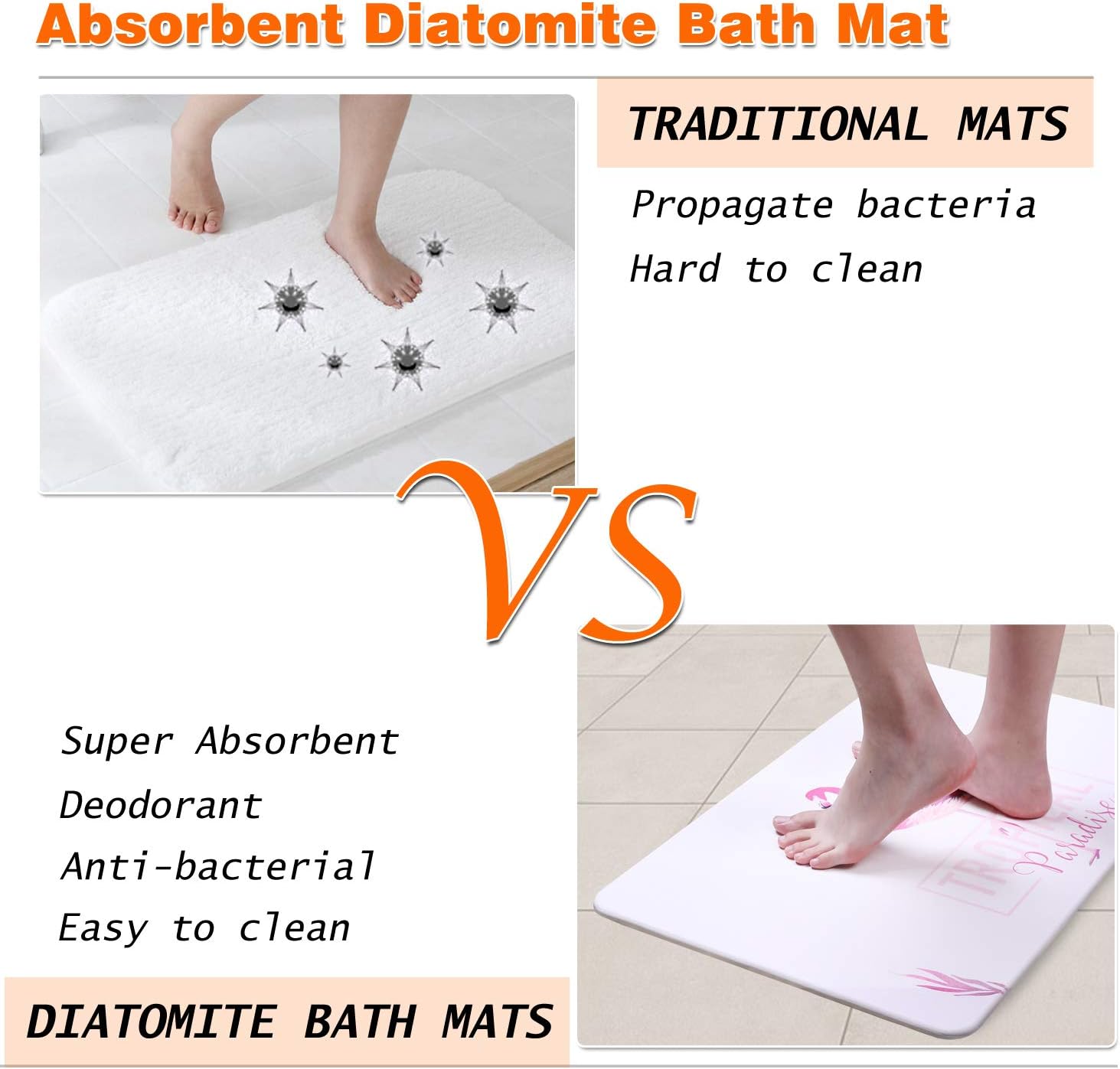 Egofine Bath Mat - Absorbent Diatomaceous Earth Bath Mat, Deodorant Non Slip Fast Drying for Bathroom Floor in 23.6" x 15", Tropical Paradise