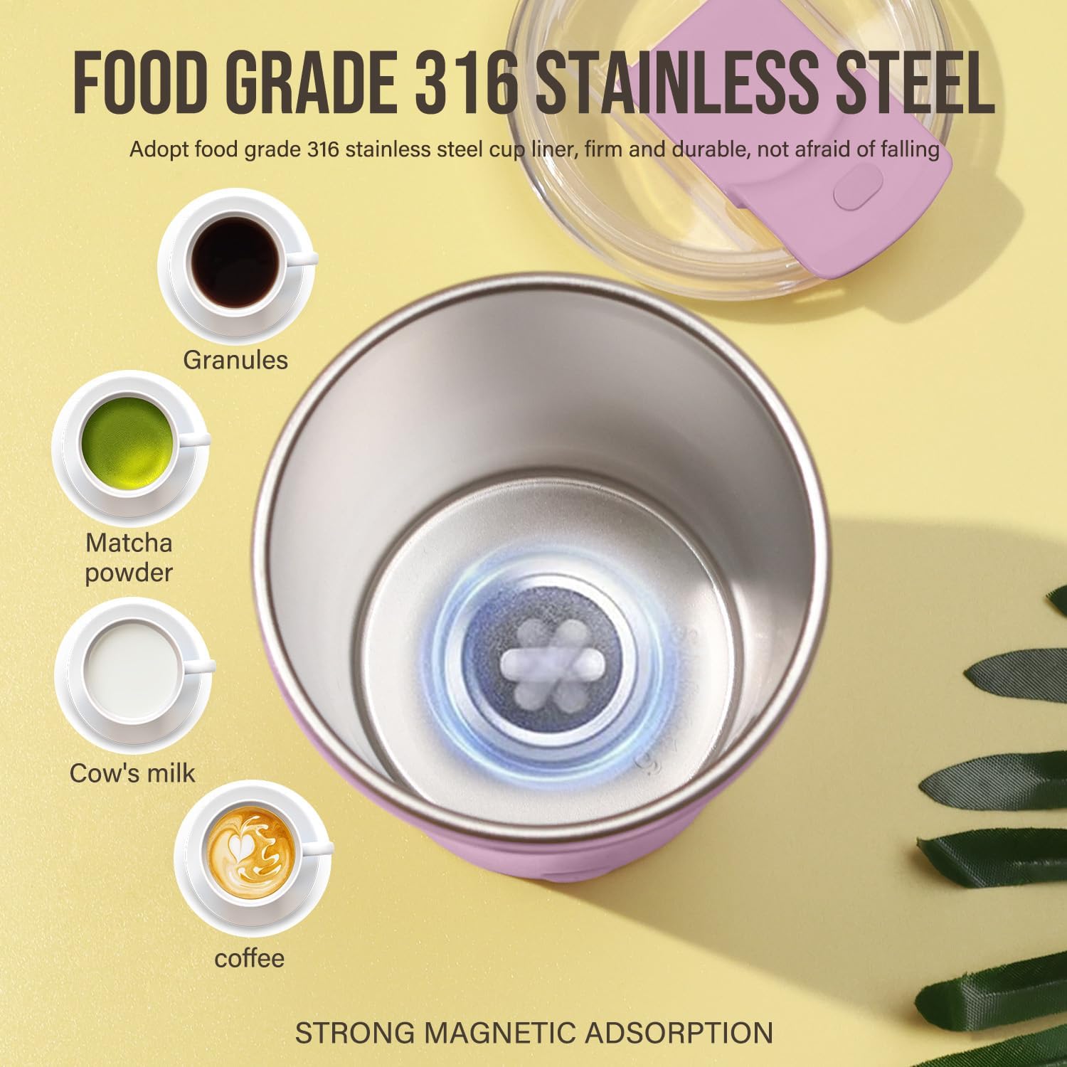 hatisan Self Stirring Coffee Mug With Lid Electric High Speed Self Stirring Mug 400ml Rechargeable Detachable Stainless Steel Self Stirring Cup for Coffee, Milk, Cocoa Christmas Gift(Purple) - Image 4