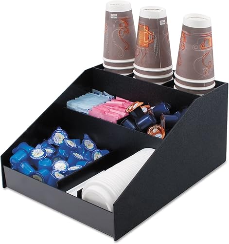 Organizador horizontal de condimentos de grado comercial, 9 compartimentos, 12 x 16 x 7.5 pulgadas, color negro