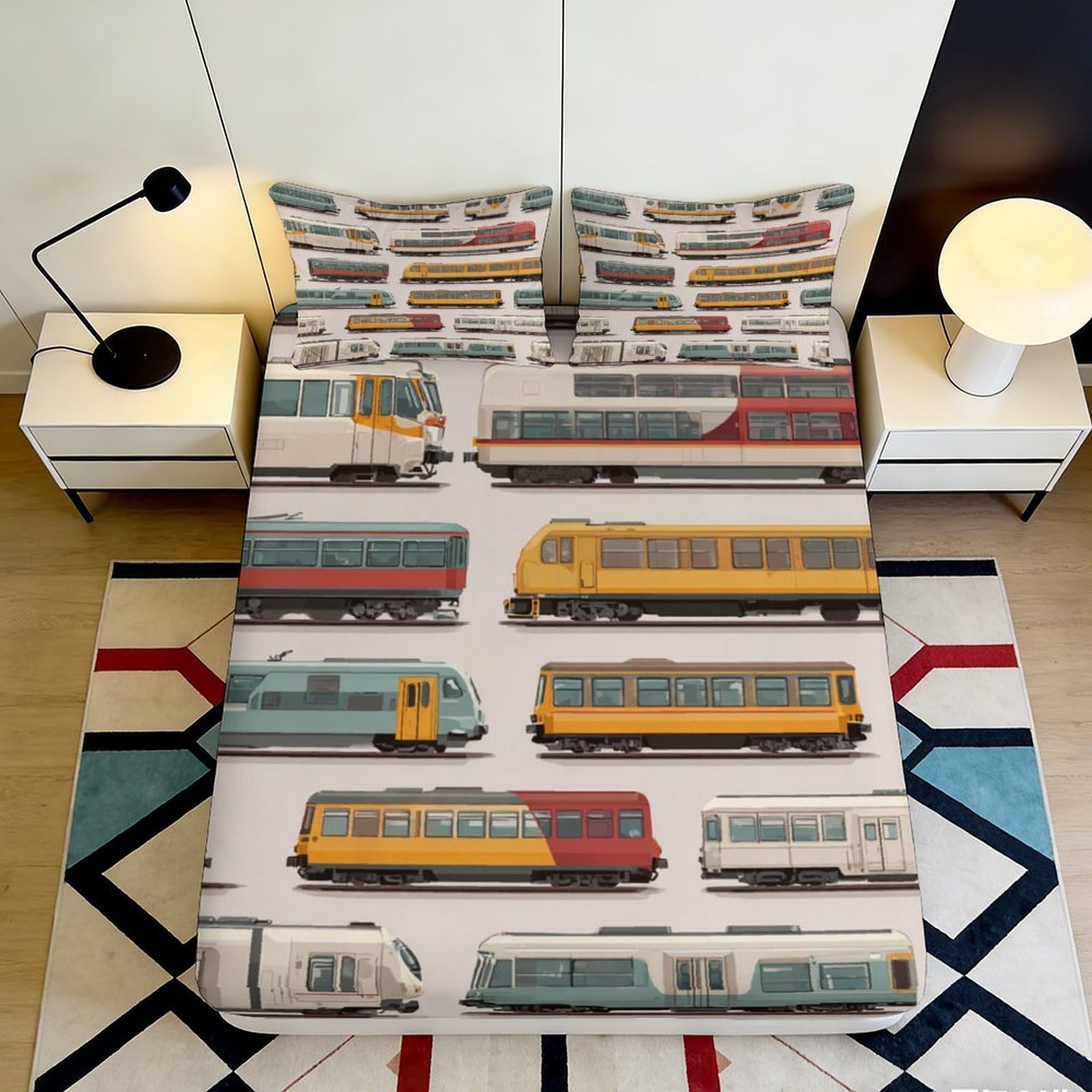Uxinyoume Style-5 3D Printed Vintage Train Fitted Sheet Microfiber Soft Breathable Railway Bed Cover For Bedroom Dorm Mattress Protection Decor 90X200x25cm