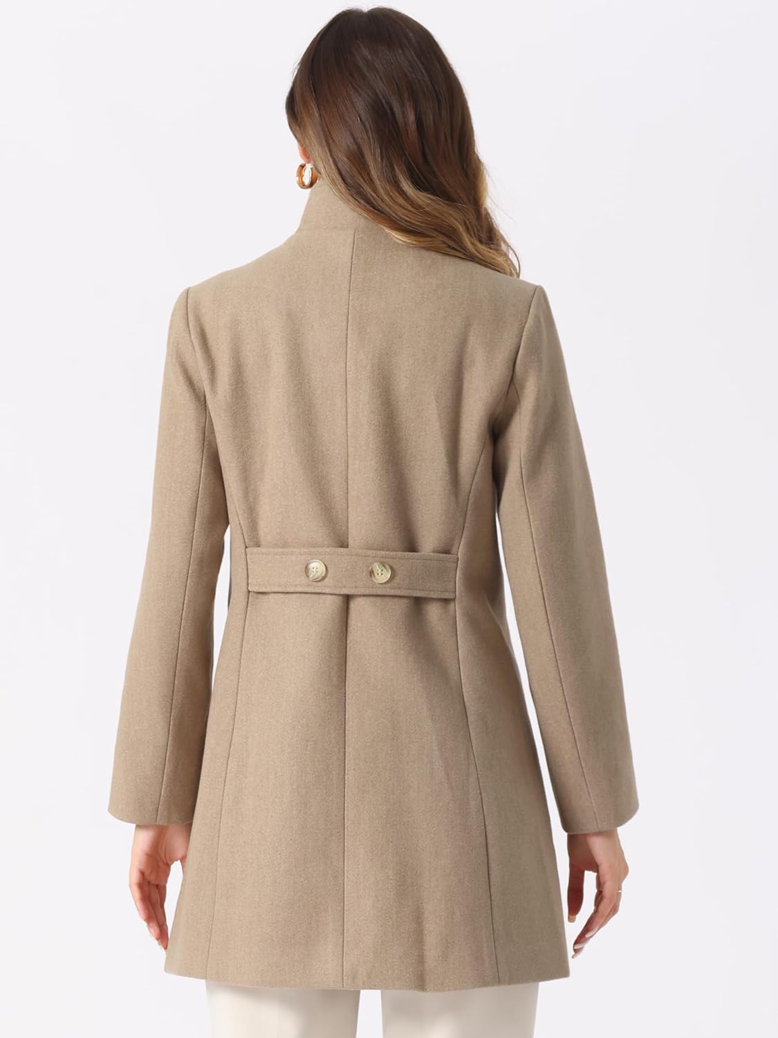Allegra K Winter Trench Coats for Women's Casual Stand Collar Pea Double Breasted Overcoat - Image 3