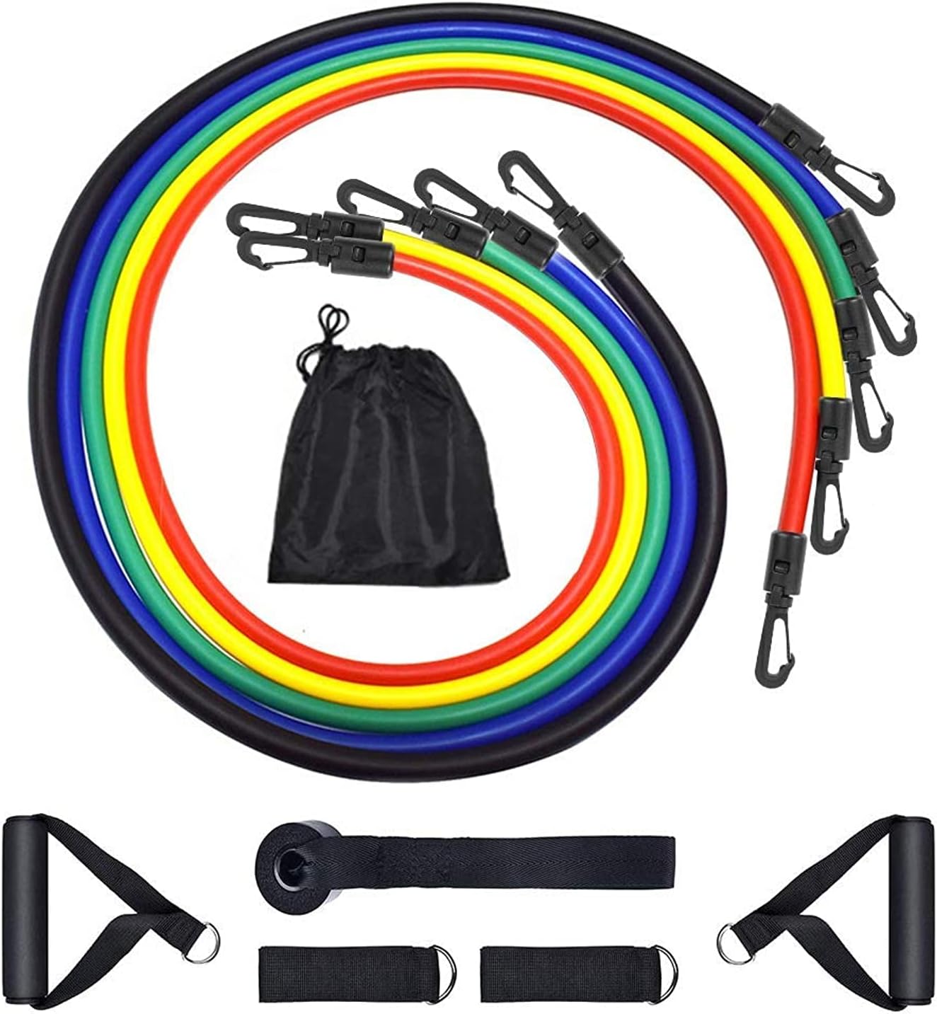 Portable Exercise 11Pcs Resistance Band Set Stackable Up to 150 Lbs (5 Stackable Exercise Bands with Door Anchor, Ankle Straps Carrying Case) Exercise Stretch Fitness Home Set