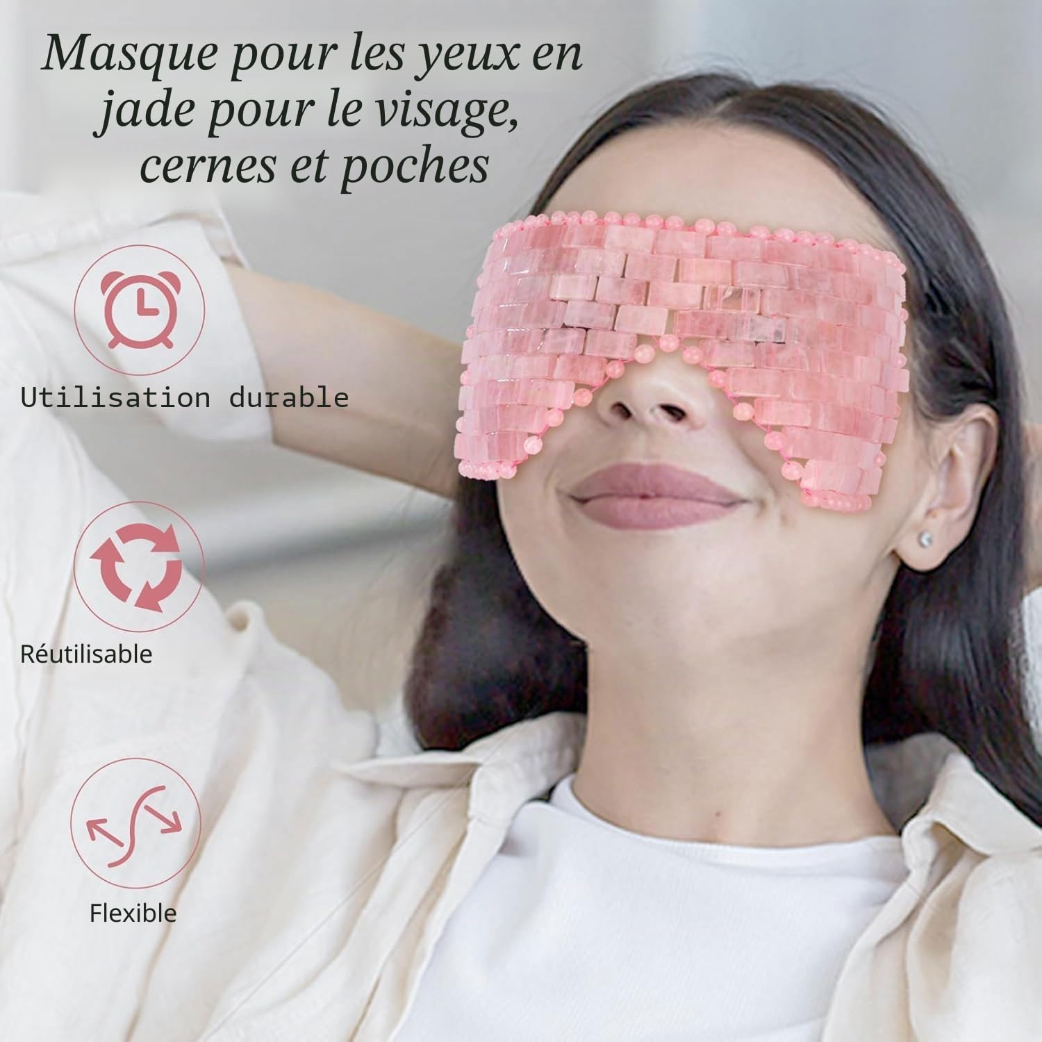 gemshan Masque pour les yeux en jade véritable pierre de jade 100 % naturelle (rose)