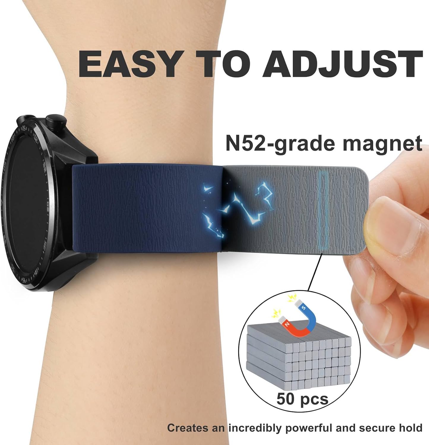 WOCCI Magnetic Watch Bands, Wood Grain Silicone, Quick Release, Compatible Watch Lug 20mm 22mm - Image 3