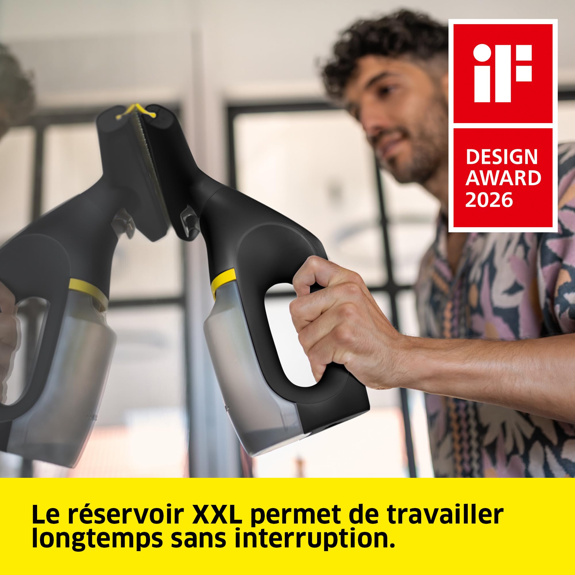Kärcher nettoyeur de vitres sans fil WV 3 Comfort Precision+ Black, autonomie : 35 min, réservoir XXL : 200 ml, 2 buses d’aspiration, pulvérisateur, crochet de douche, nettoyant pour vitres 500 ml
