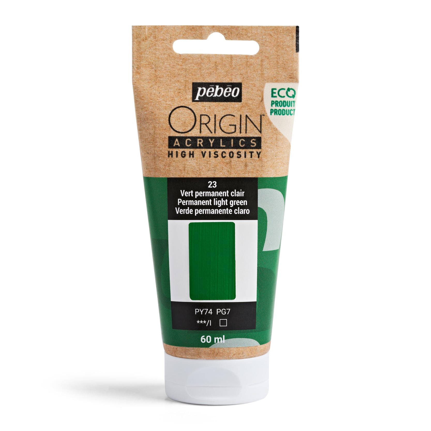PEBEO - Origin Acrylics 60 ml - Eco-designed Acrylic Paint - High Viscosity - Matt Finish - 100% Recycled Binder - 96% European Raw Materials - Light Permanent Green — image 1