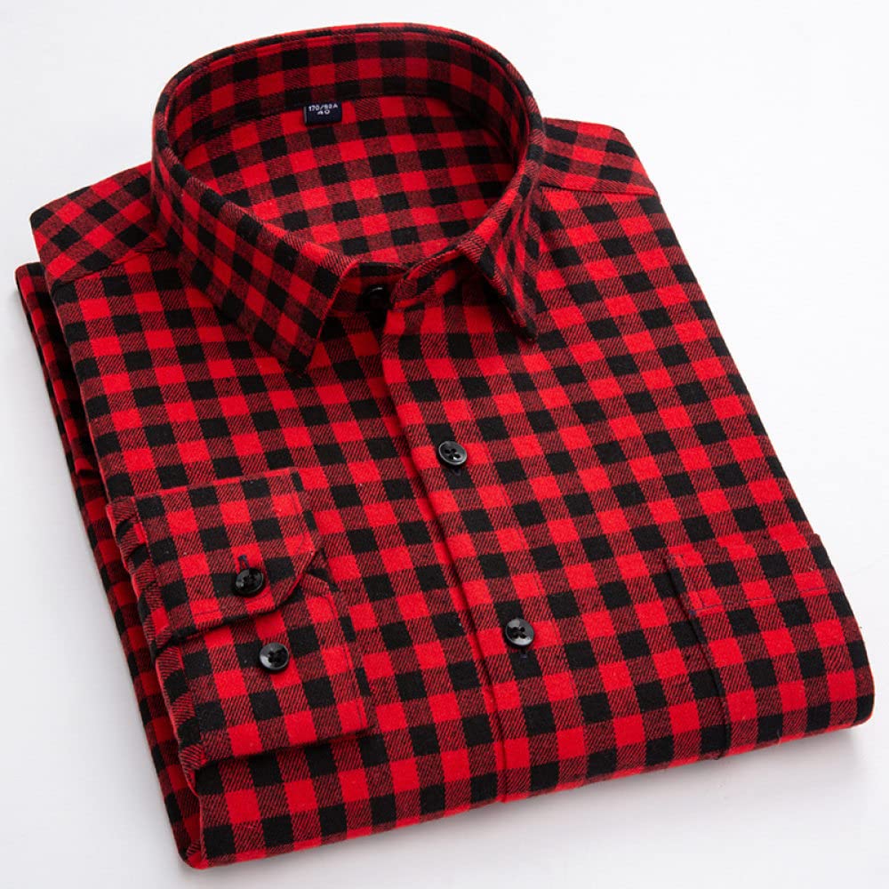 HGJH Freizeithemden Für Herren, Herren Langarm Flanellhemd Thermohemd Kleines Gitter Rotes Hemd Herren Holzfäller Bequem Karierte Hemdjacke Lässiges Arbeitshemd Für Herren Jungen