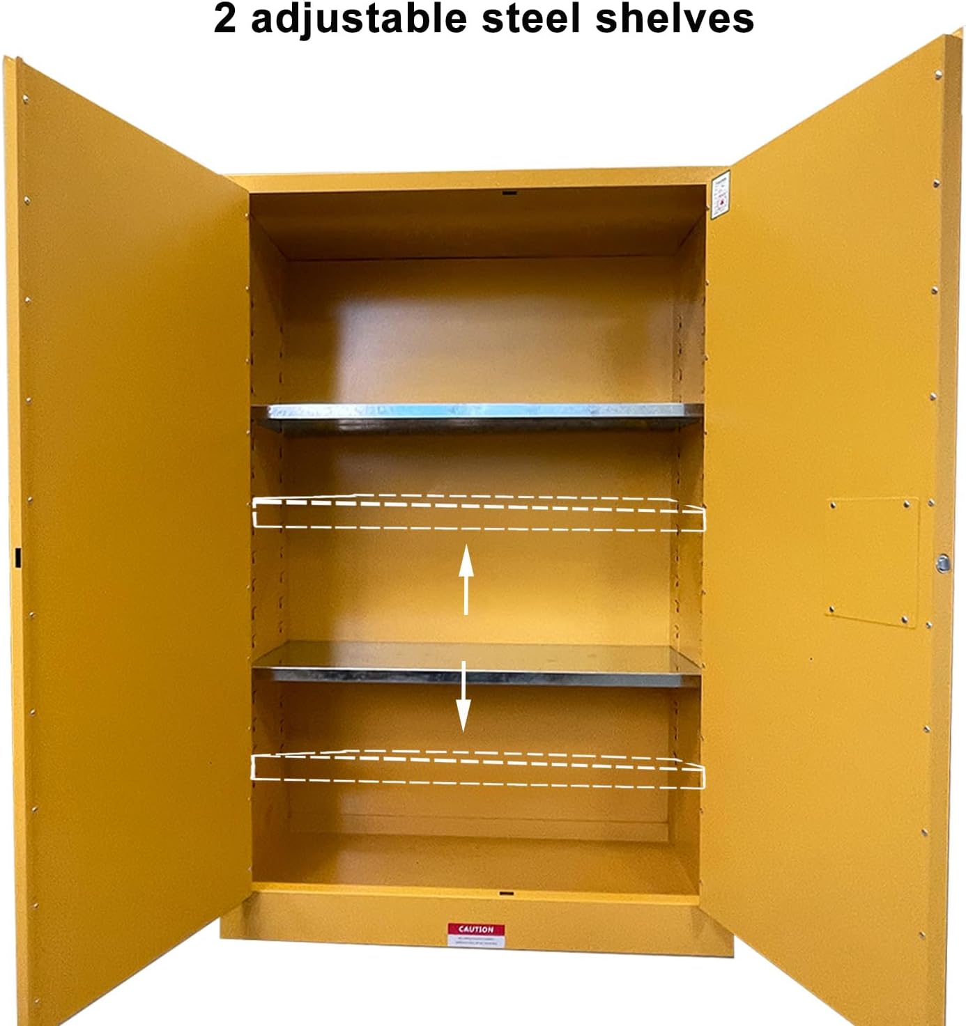 43" x 18" x 65" Steel Flammable Liquid Cabinet, Industry Safety Storage, 45 Gal Flammable Safety Cabinets with 2 Adjustable Shelves 2 Manual Doors for Industrial Use, Yellow, Cold Rolled Steel