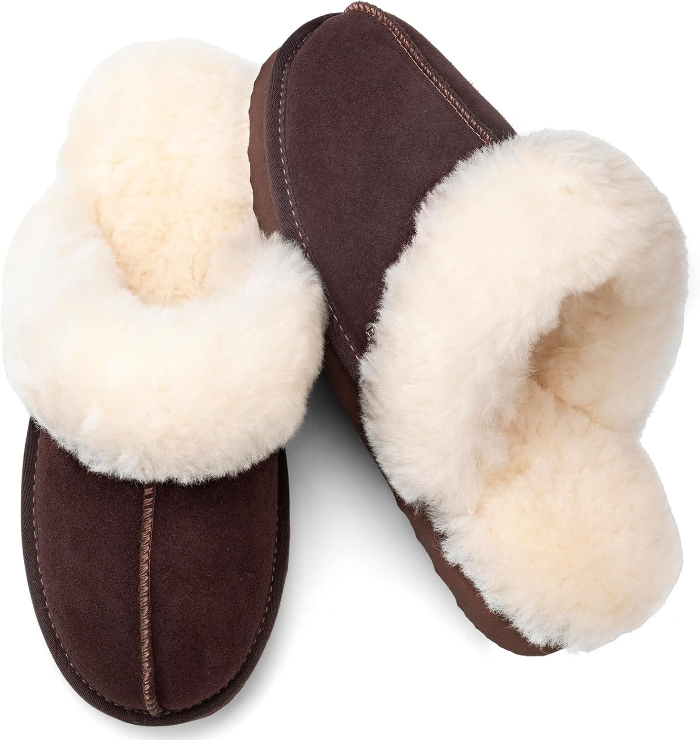 Parfeying Women's Shearling Slippers Genuine Leather with Rubber Sole, Sheepskin Fuzzy Indoor Outdoor Shoes for Home