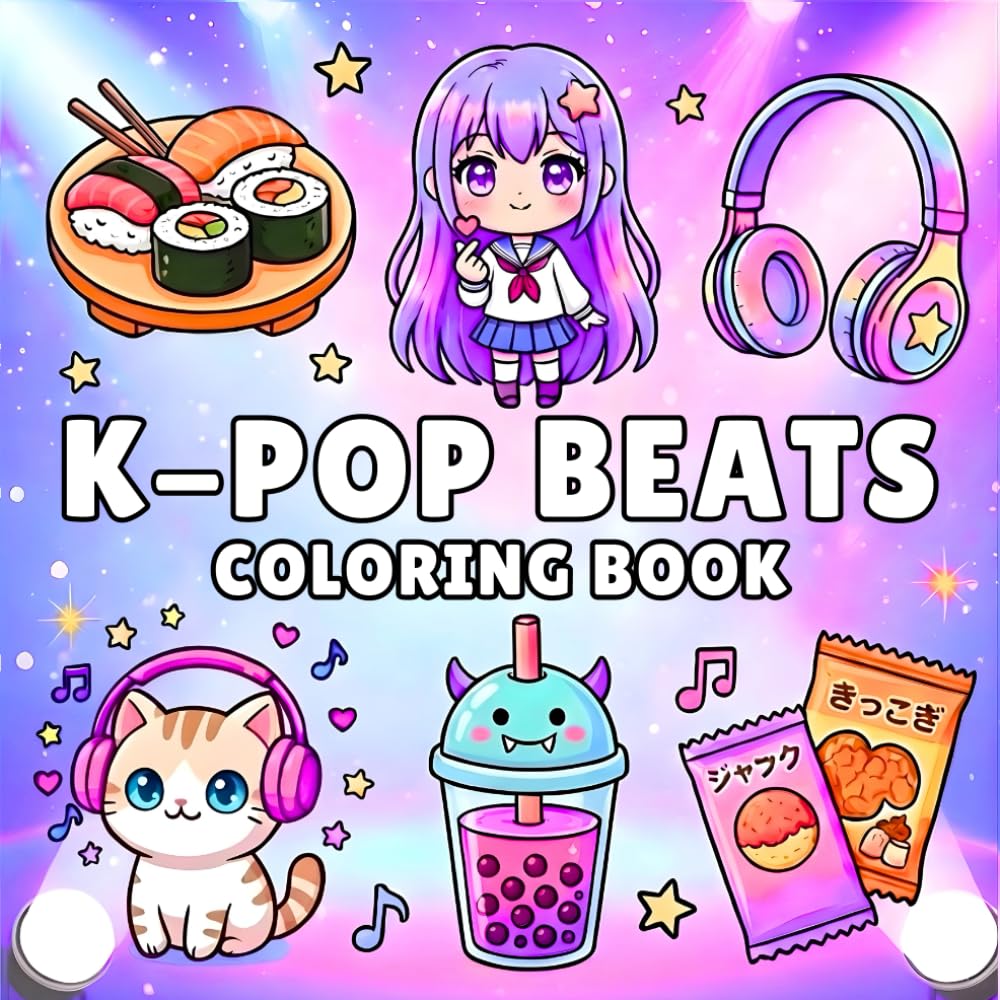 K-Pop Beats Coloring Book: Bold & Easy K-Pop Fandom Icons: Lightsticks, Photocards, Merch, Boba & Snacks — Color Your K-Pop World