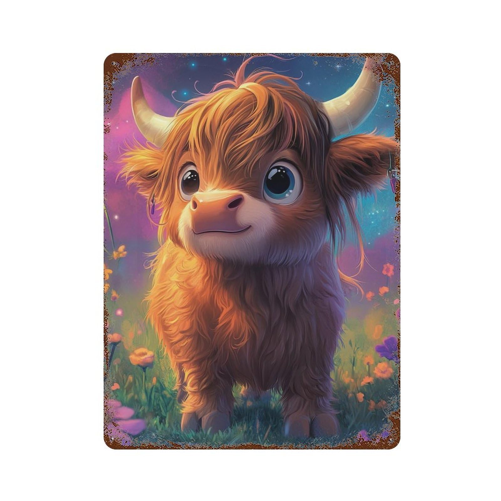 Fantasy Highland Cow Art Print-1 Decorative Tin Sign 15.7"x11.8", for Farmhouse, Kitchen And Entryway Decor, Vintage Wall Decor