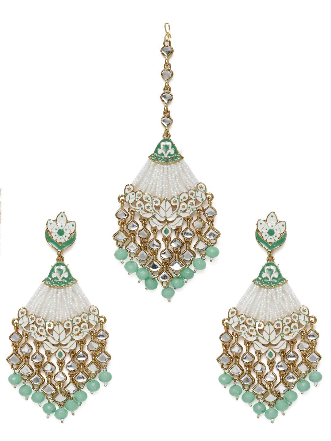 ZAVERI PEARLS Pastel Green Multistrand Pearls Ethnic Earring & Maangtikka Set For Women-ZPFK10193 (B08YYX4WQJ) Amazon Price History, Amazon Price Tracker