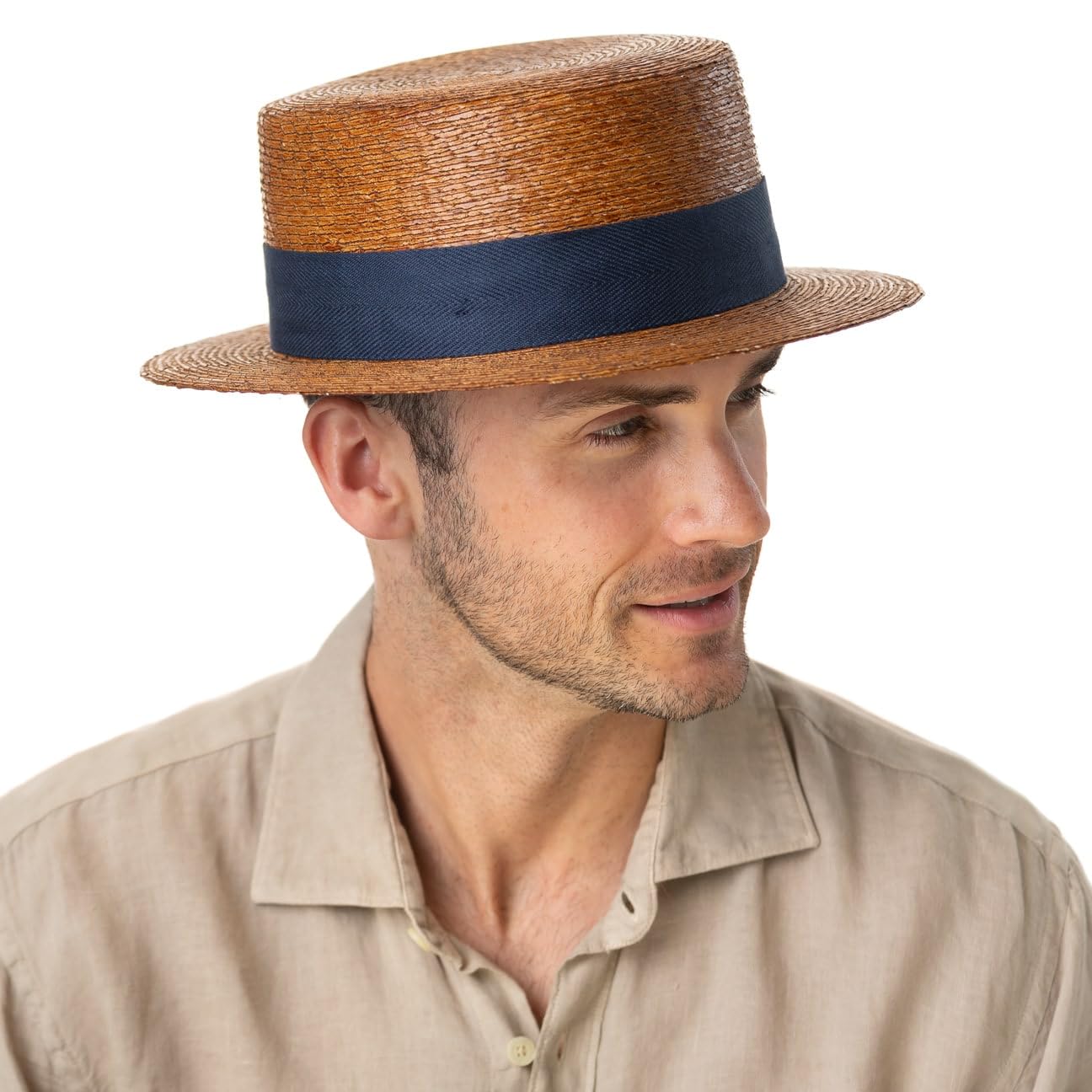 Stetson Revenco Boater Sombrero canotier Paja Banda de Tela Unisex Primavera Verano