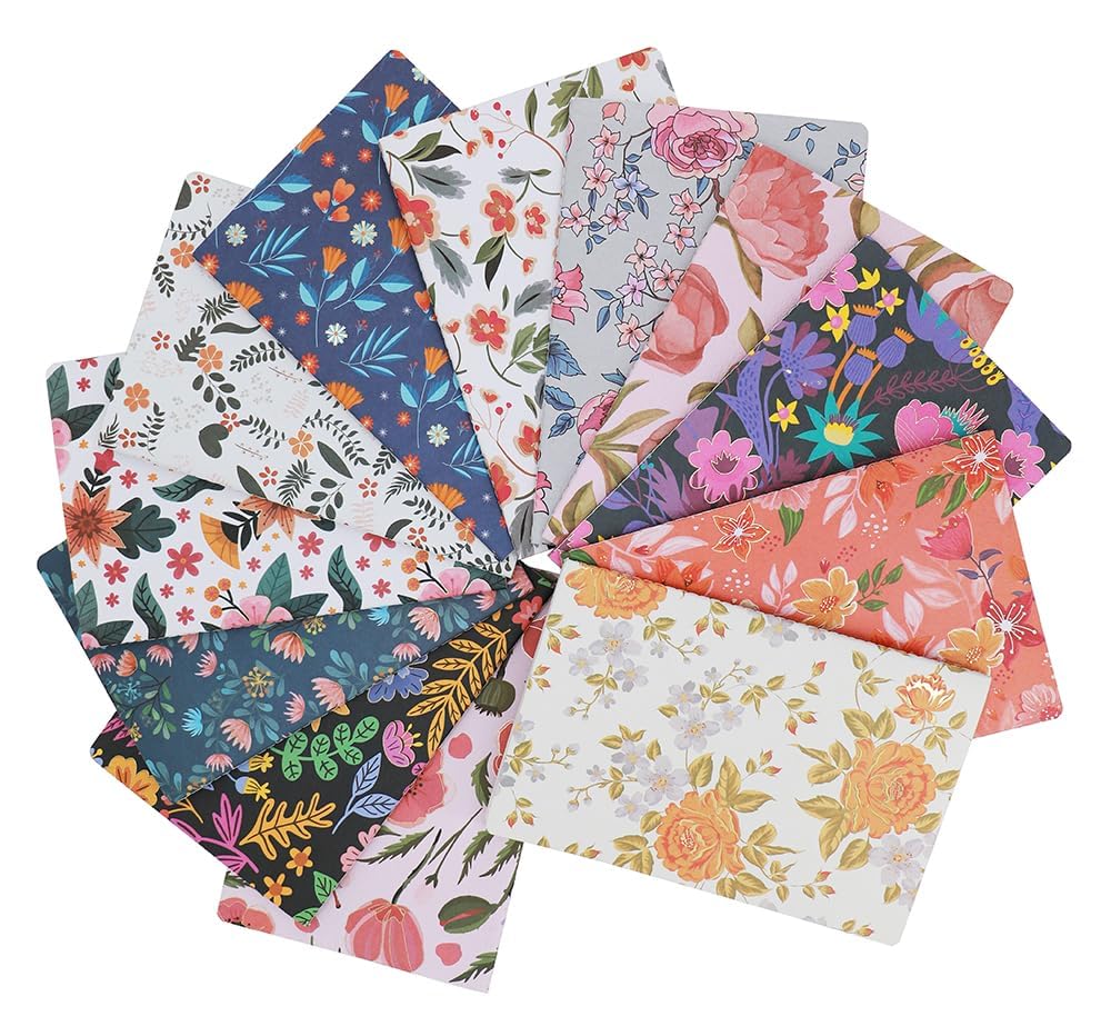 Packung mit Tagebüchern zum Schreiben, A5, Reisen, Notizbuch, Großpackung – 12 Stück mit 60 linierten Seiten, 30 Blatt und geprägtem Einband mit floralem Glücksmuster (14 x 21 cm)