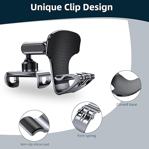 Miniatura 4 de Soporte de teléfono de automóvil para tablero de instrumentos con rotación de 360 grados, diseño de clip para teléfono celular, compatible con