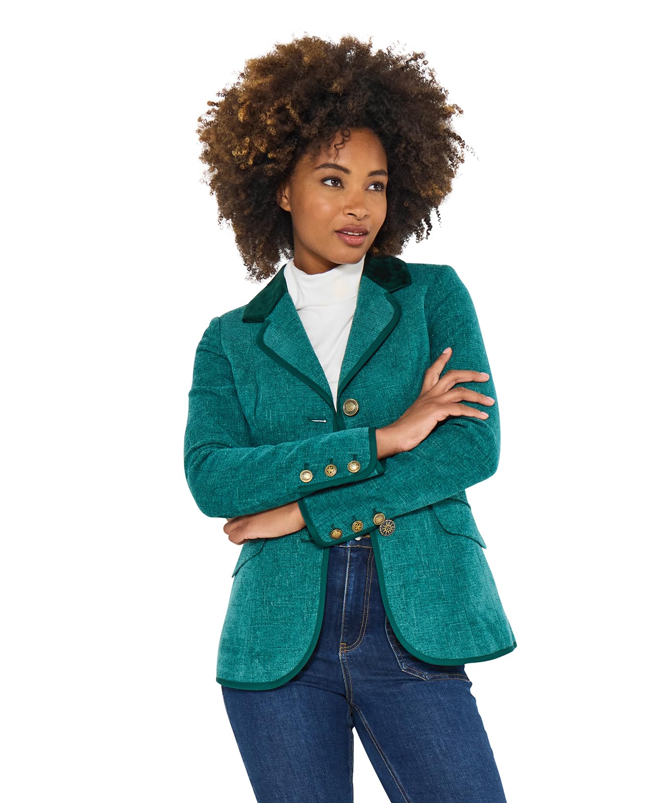Joe Browns Female Checked Single Breasted Jacket, Petite, Green, UK 18P