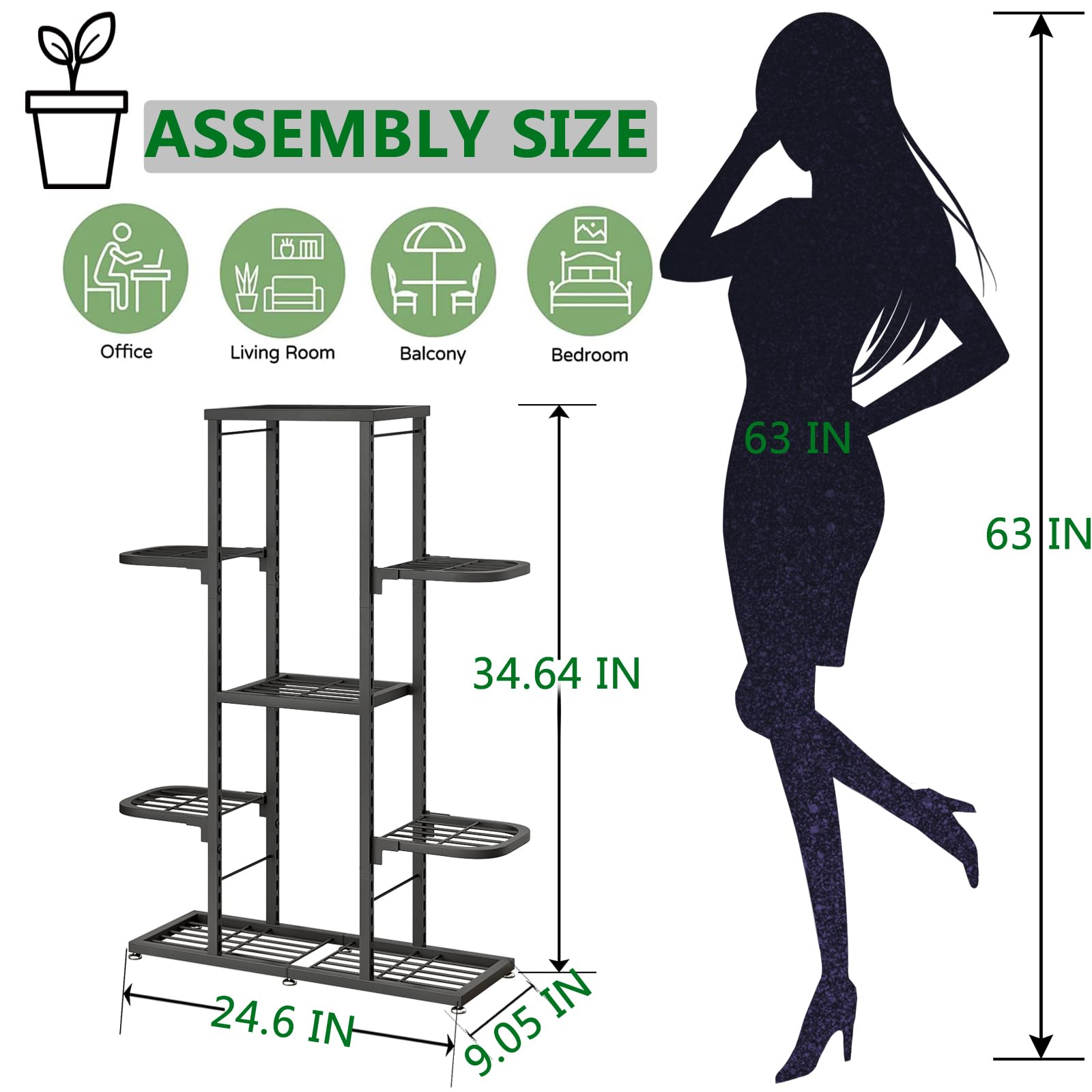 Soporte para plantas de 5 niveles y 9 macetas para interiores y exteriores, múltiples estantes para macetas, estante organizador de almacenamiento para jardín y balcón 6