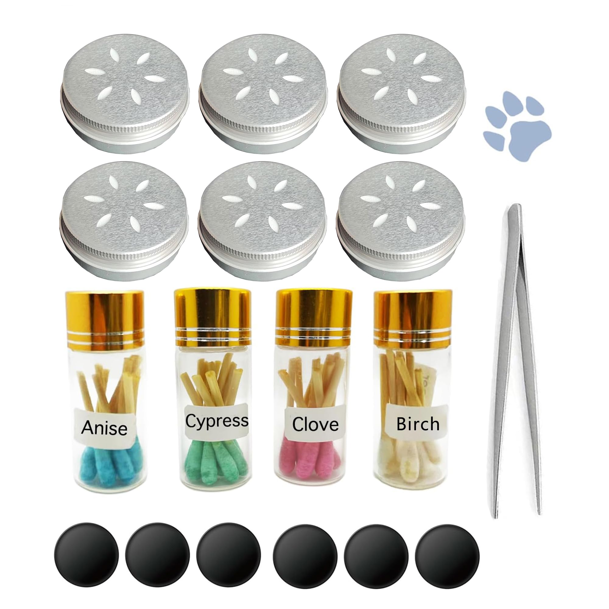 Chengxinwenhua Aluminum Dog Skent Work Tins 6 Pack，Dog Scent Training Box，Dogs Nose Work Containers (1, 4 Jars+6 Magnetic Box)