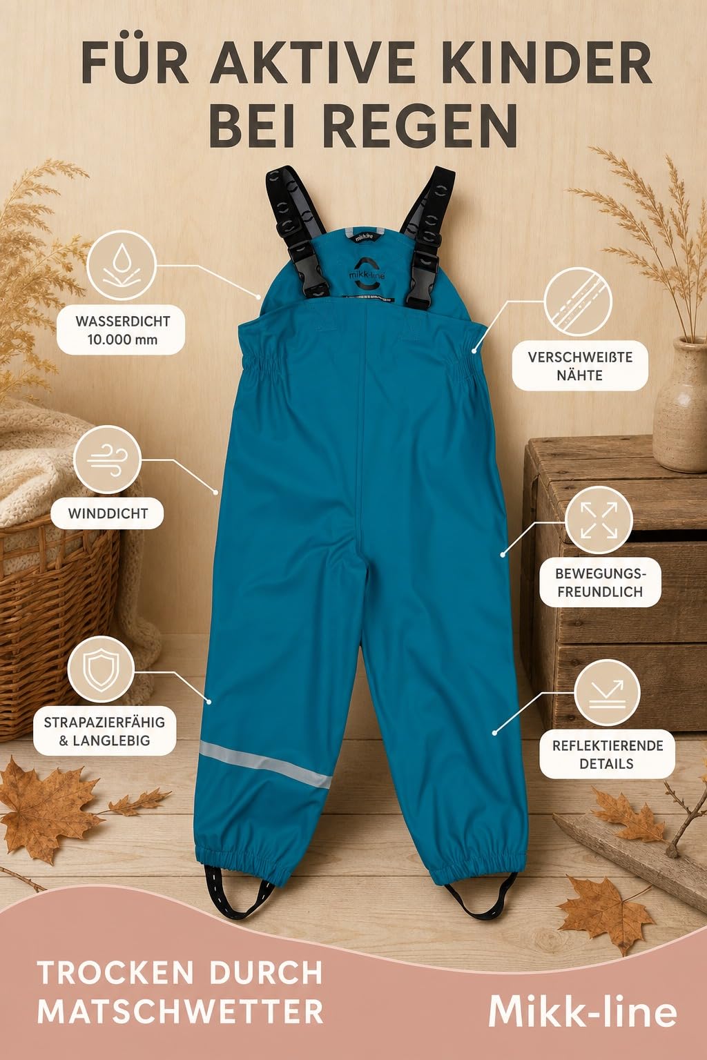 Mikk-line Pantalones de lluvia para niños y bebés, impermeables y resistentes al viento, para niñas y niños, ideales para lluvia y aguanieve