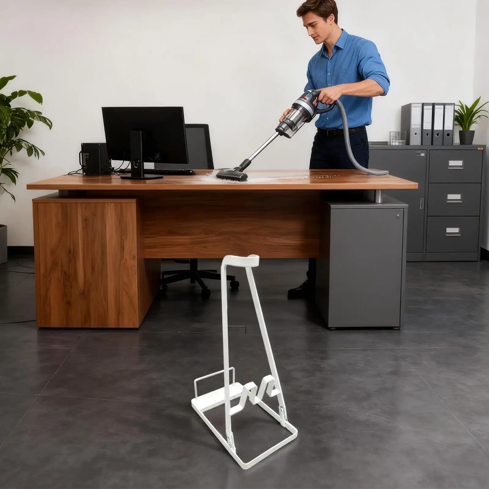 Staubsauger Aufbewahrungsregal Aufbewahrungsständer for Staubsaugerzubehör, robuster Organizer, kabelloser Staubsaugerständer for Zuhause, Küche, Schlafzimmer, Wohnzimmer(White)