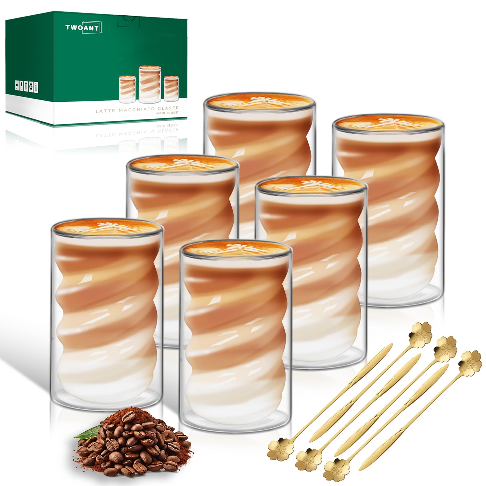 Xfeyaqlo 350ml dubbelwandige cappuccino-glazen - koffieglazen, latte macchiato-glazen, thermoglazen, theeglazen (C
