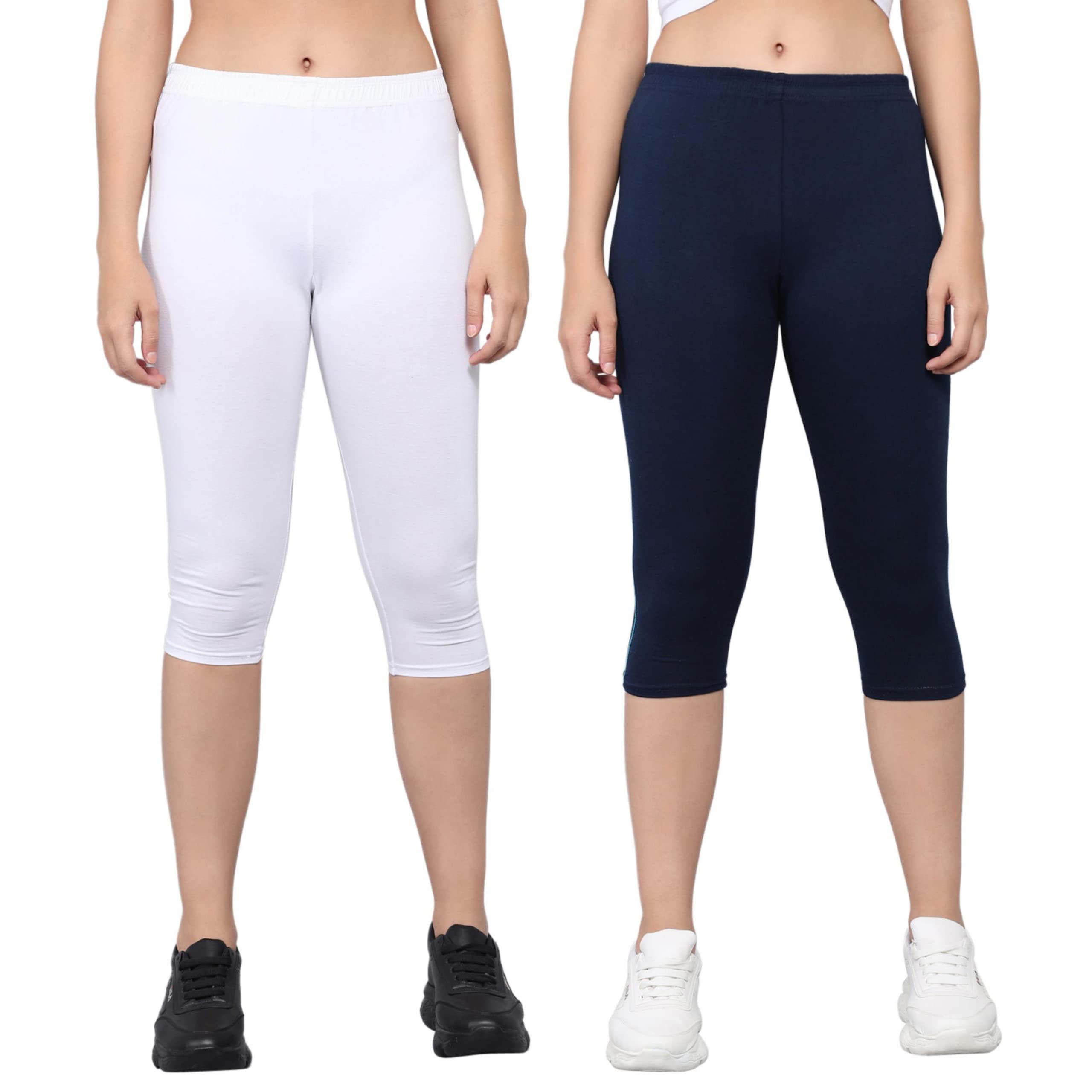 Pinkshell Plain Calf Length Capri Combo for Women - Active Workout Running Cotton Lycra Slim Fit Three Fourth Pants-image-29